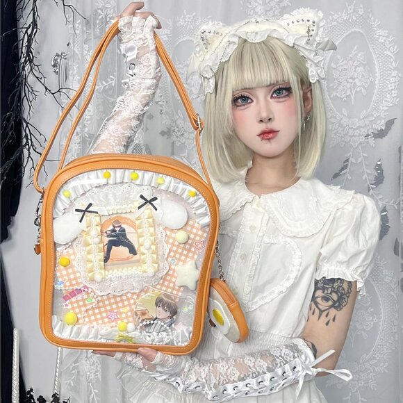 Toast Shaped Ita Bag for Women with Pin Display Inserts and Adjustable Straps - Picture 2 of 9